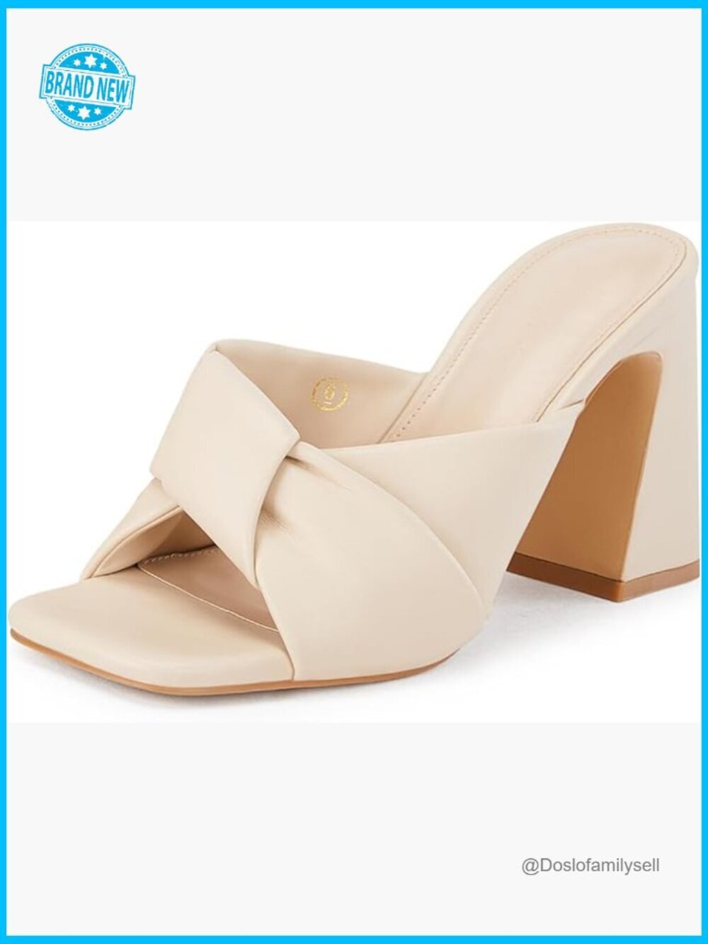 Chunky Heeled Mules Puffy Knot Square Open Toe Slip On Sandals Evening Party